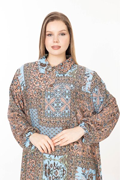 mervemoda Women's Plus Size Summer Woven Long Sleeve Dress