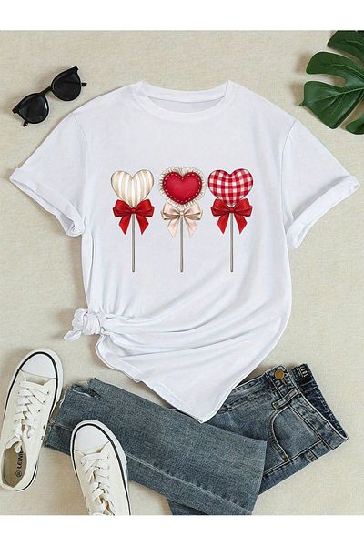 uyguntarz Süßwaren-Lollipop-T-Shirt mit Herz-Print