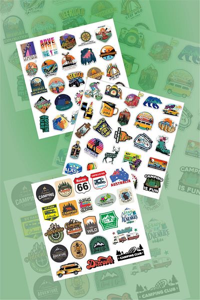 Piksel Grafik 72 Piece Camping Sticker Set - for Laptop, Notebook, Thermos