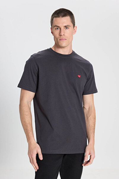 WRANGLER Tricou negru cu gât rotund pentru bărbați