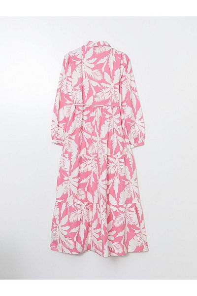 LC Waikiki Lcwaikiki Classic Pink Shirt Collar Print Poplin Women's Dress