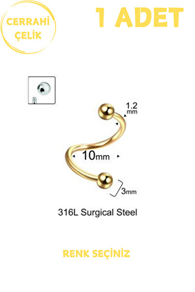 Blisse Piercing Unisex Cerrahi Çelik Tragus Helix Lobe Dudak Kıkırdak Spiral ...