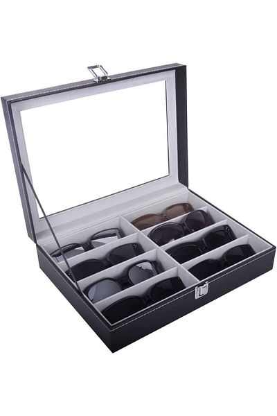 COOYA Glasses Organizer,Sunglasses Jewelry Collection Box,With Transparent Glass Top And Storage Box