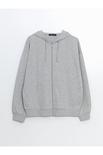 LC Waikiki Lcwaikiki Classic Gray Hooded Oversize Women's Zippered Sweatshirt