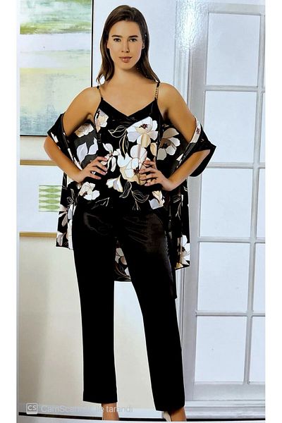 Angels Story Angel's Story 2315 Costum de pijama pentru femei cu curele din frânghie din satin-Negru
