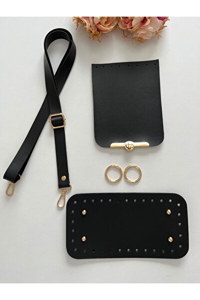 zg hobi aksesuar Faux Leather Strap, Flap, Base Kit for Knitting Bags Black C...