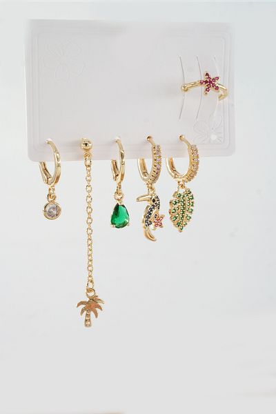 ARTEMİSİA Women's Vip Series Antiallergenic Mixed Figured Zircon Stone 6-Piece Earring Set