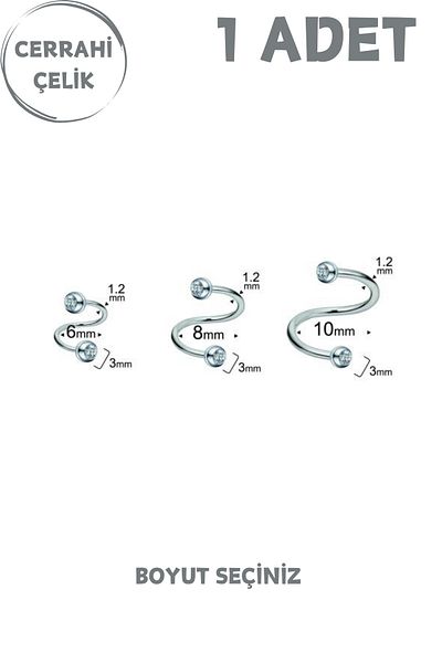 Blisse Piercing Surgical Steel Zircon Cubic Zirconia Tragus Helix Lobe Lip Cartilage Spiral Piercing