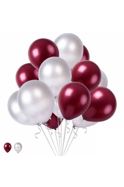parti sürprizi Bordo Beyaz Metalik Latex Balon 10 Adet