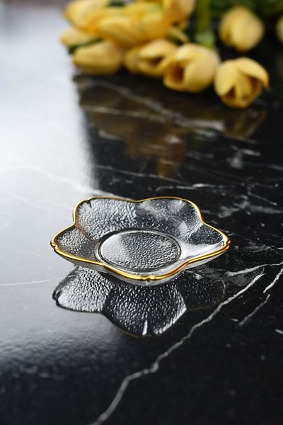 Wow Home Mini Gold Gilded 6 Pieces Small Size Star Model Glass Sauce Bowl Turkish Delight Set