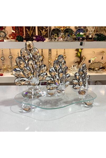 Gold home design Kristal Tavus Kuşu Gümüş Renk Yaldızlı 3’lü Set