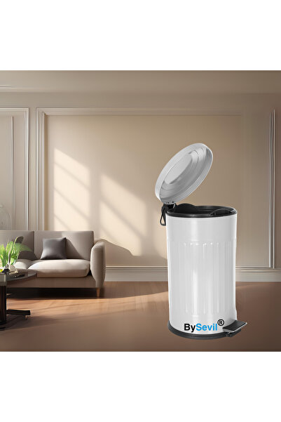 BySevil Vintage 16 Lt Pedal Trash Can White | Cover with Shock Absorber | Erasable Surface