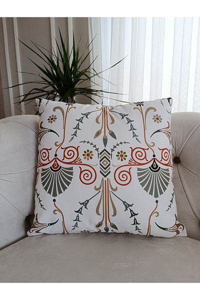 Home Bohemian Beige Patterned Throw Pillow Cover |   Double Sided Digital Printed |   Micro Honeycomb Fabric |   M4