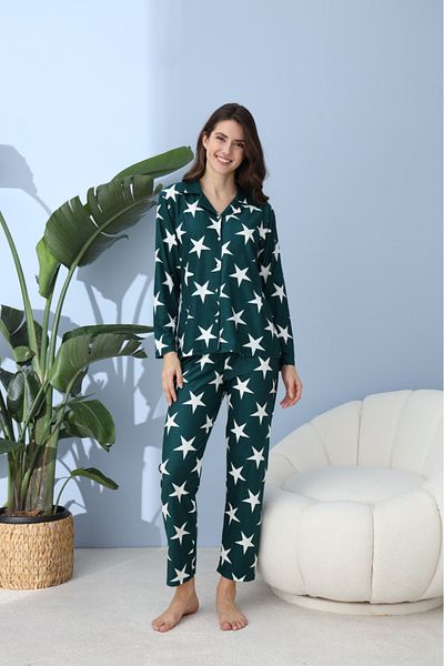 CALİA Front Buttoned Shirt Model Women's Pajama Set Suede Fabric