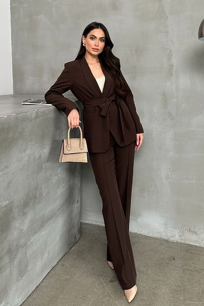 msm fashion Women's Double Belted Blazer Jacket Pants Set