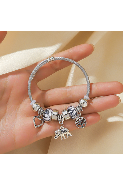 Choice 80527201-سوار نسائي فضي اللون على شكل شجرة حياة على شكل قلب فيل وخوخ و...
