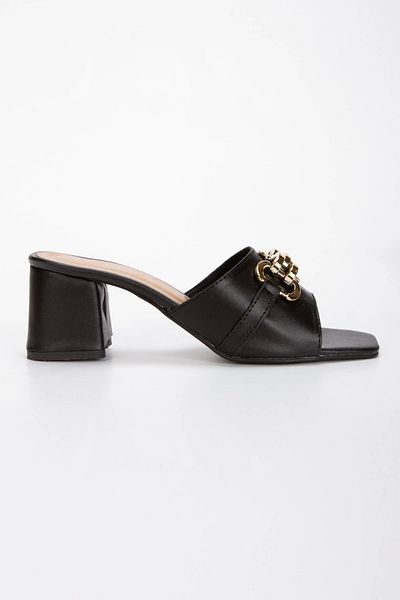 GULT Black Thick Heeled Women's Slippers
