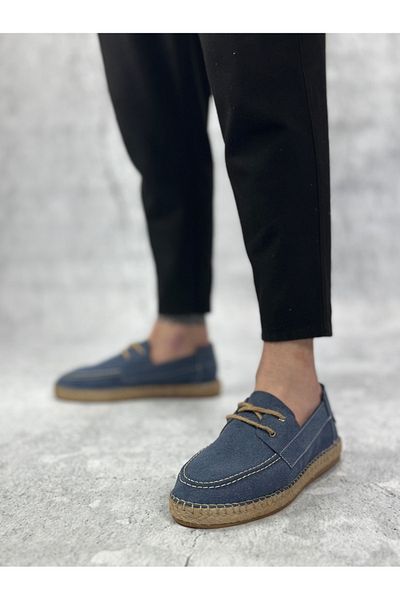 BOA BA0358 BOA Φυσικό δέρμα σε σκόνη Lace Up Rubber Χειροποίητη σόλα Espadrille Μπλε Χρώμα Ανδρικά παπούτσια