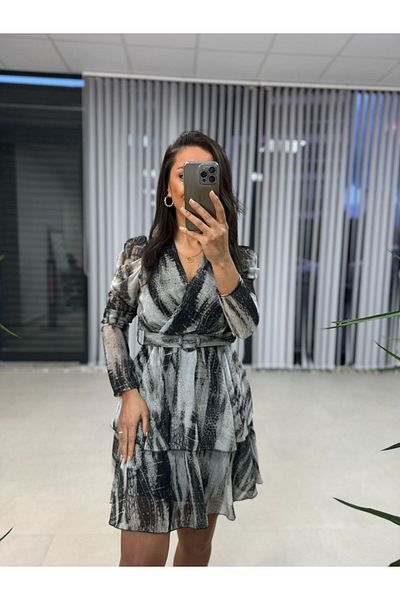 caddstore My 3357 Anthracite Chiffon Dress with Belt