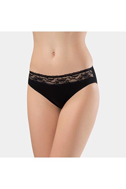 TÜREN Women's Lace Waist Lycra 2-Piece Cotton Bikini Panties 262/Black