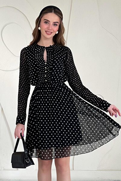 Elbee Fashion Woman Πουά φόρεμα σιφόν