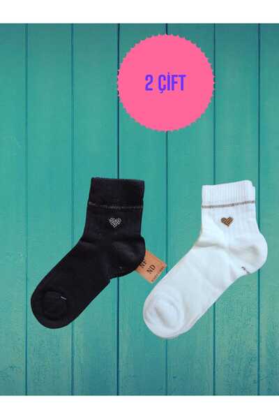 ENEFENDİ 2 جوارب قصيرة من الليكرا بدون خياطة على شكل قلب (أسود/خبز) 36-40
