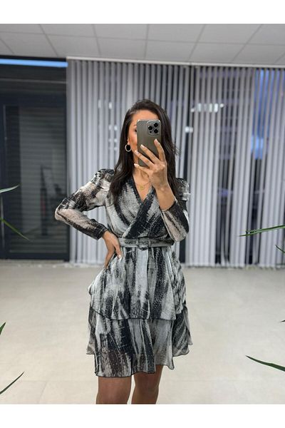 caddstore My 3357 Anthracite Chiffon Dress with Belt