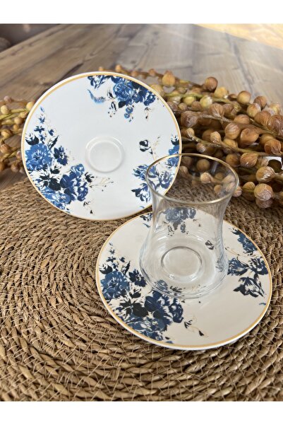 Bener Concept Blue Garden Çiçek Desenli 6 Kişilik 12 Parça Çay Takımı