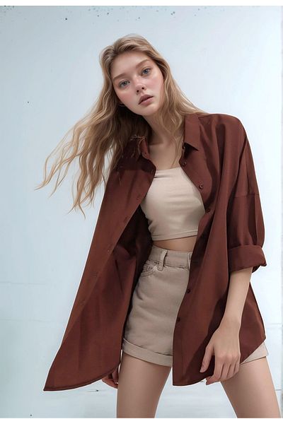 OlaLady Γυναικείο μακρύ πουκάμισο Oversize