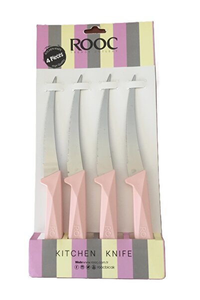 Rooc 4'lü Lazer Kesim Pembe Tırtıklı Meyve Sebze Bıçak Seti