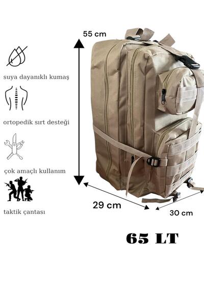 ÇANTA 65 Lt Comfort Series Orthopedic Military Tactical Mountaineer Camping Trekking Travel Backpack Desert