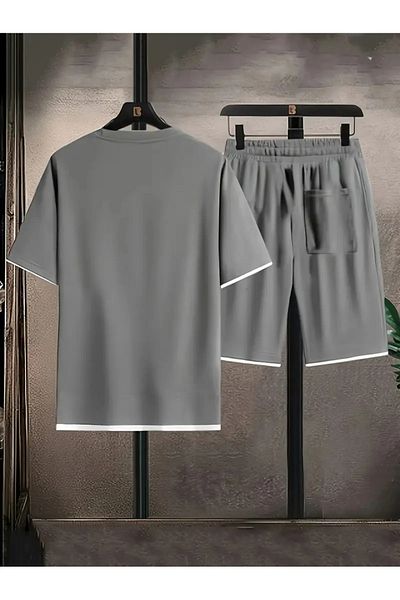 Keywest Men's New Season 100% Cotton White Detailed T-Shirt Shorts Set