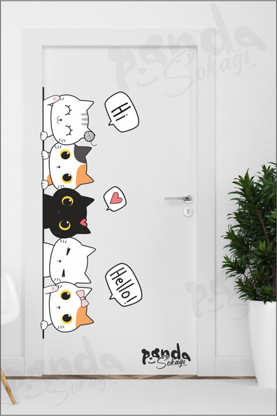 Pandas Sevimli Kediler Kapı Duvar Çocuk Odası Sticker