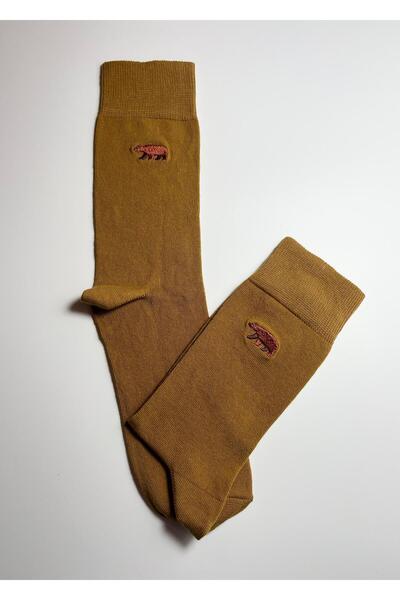 Rumon Brown Bear Embroidered Unisex Cotton Socks