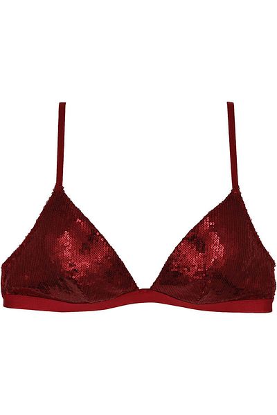 Magic Form 1676 Women's Red Non-Wireless Sponge-free Triangle Model Lace Sequined Bralette Bra