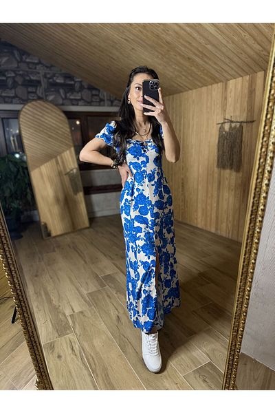 caddstore Rochie din vascoza cu trandafir albastru