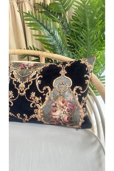 Decamor home Tapiserie cu model floral negru Husă de pernă pentru sufragerie 1 Calitate