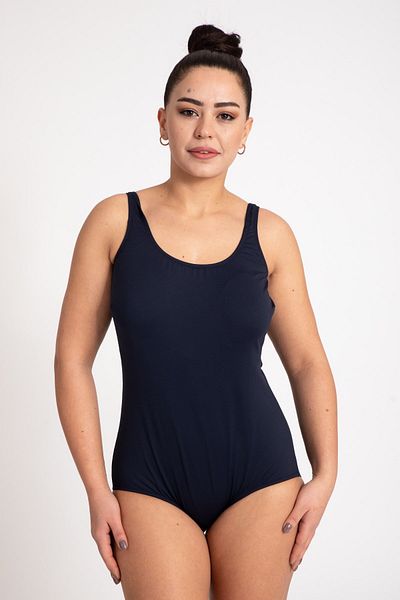 Pemilo Women's 675 Plus Size Straight Strap Swimsuit Navy Blue