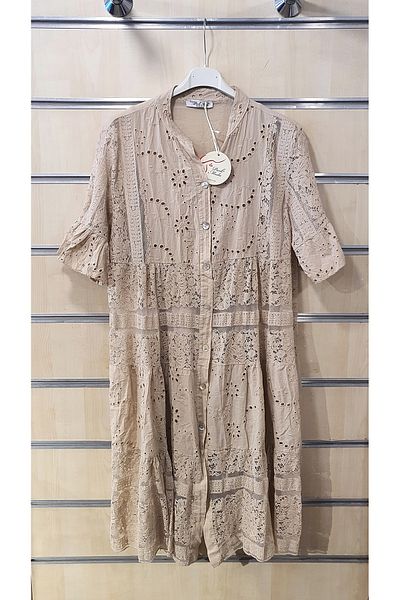 Park Moda Κοντό φόρεμα με δαντέλα βαμβακερό κουμπί