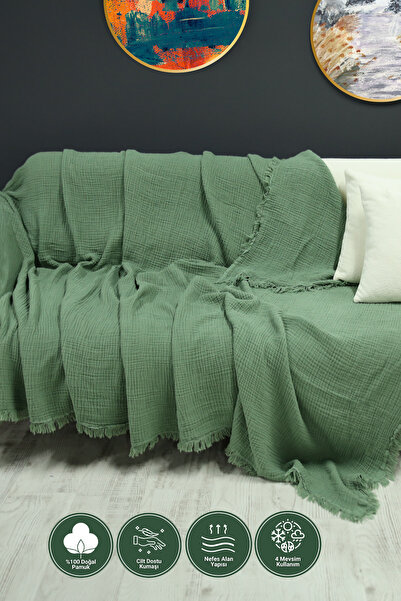 OTEXSA 4 Katlı Çift Taraflı Müslin Koltuk - Çekyat Örtüsü (200 X 220CM)