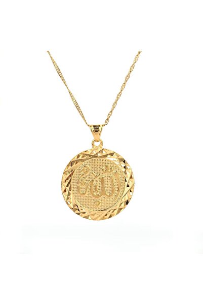 Herşey Nota Allah Lafzı Gold Altın Kaplama Yuvarlak Kadın Kolye
