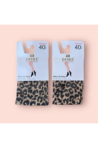 Dore Women's Leopard Printed Mousse Socks Skin Color 2 Pairs