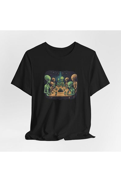 IVART Alcoholic Aliens Meeting Printed -unisex -100% βαμβακερό κοντομάνικο μπλουζάκι με κοντό μανίκι