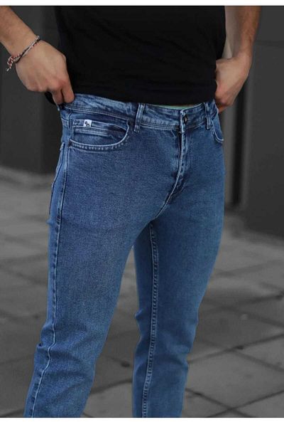 Lina Jean Ανδρικό μπλε slim fit Lycra Stretchy Jeans Ανδρικό τζιν παντελόνι