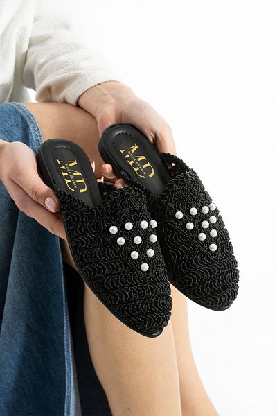 Moda Devrin Γυναικείες παντόφλες Black Pointed Pearl Παντόφλες εξωτερικού χώρου και σπιτιού