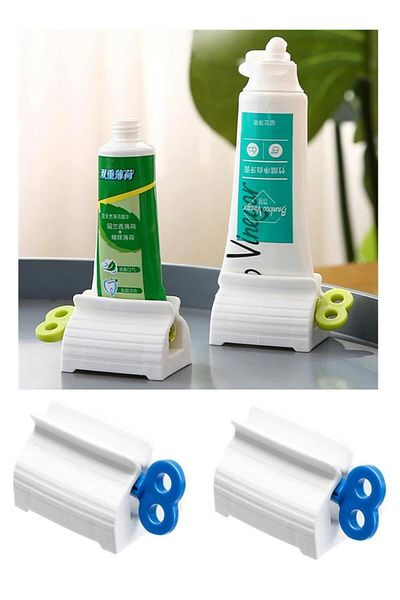 jetfast 2Pcs Blue White Color Flip Practical Cream Ointment Toothpaste Squeezer