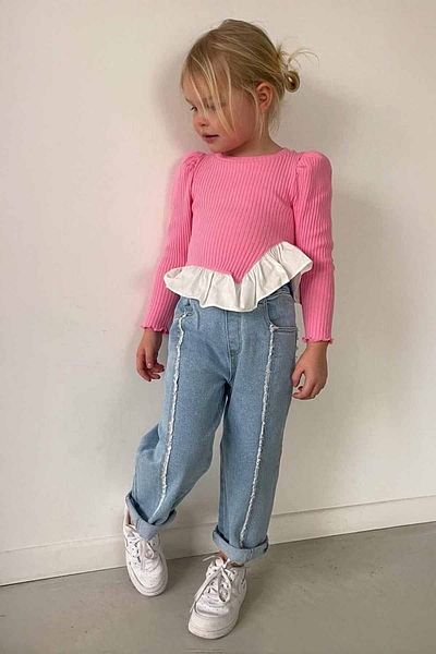 Minigimin Cicileri Mini My Little Puppies Shirt Ruffle Detailed Striped Jeans Σετ 2 για κορίτσια - Ροζ