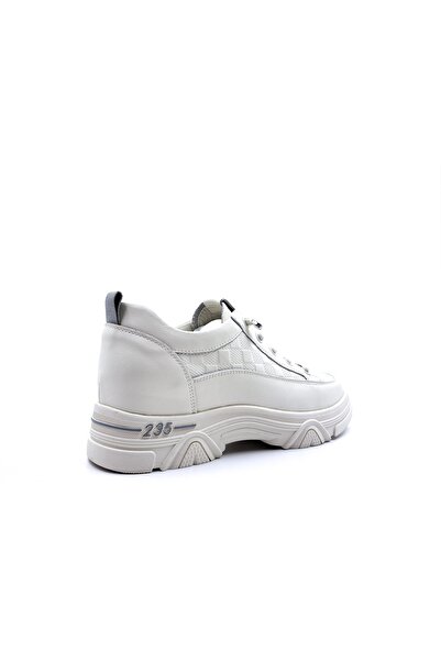Guja Genuine Leather 2 cm Hidden Heel Rubber Laced White Women's Casual Sneakers