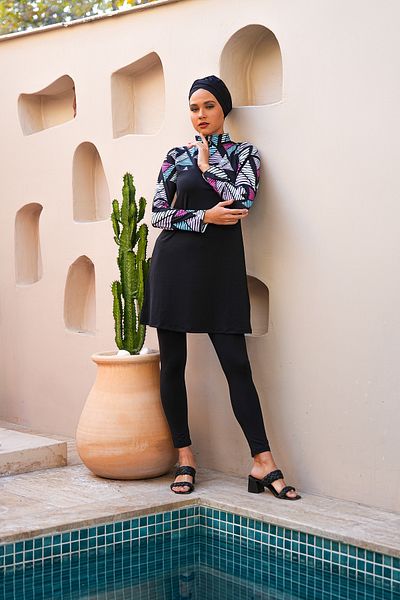 SEBOTEKS Μακρυμάνικο κλειστό μαγιό Hijab με λεπτομέρεια με φερμουάρ 3755
