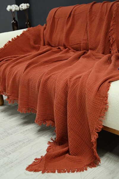 OTEXSA Kiremit 4 Katlı Çift Taraflı Müslin Koltuk - Çekyat Örtüsü (200 X 220CM)